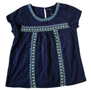 GAP Kids Embroidered Boho Peasant Blouse Top Girls Large 10-11 NWT Short Sleeve